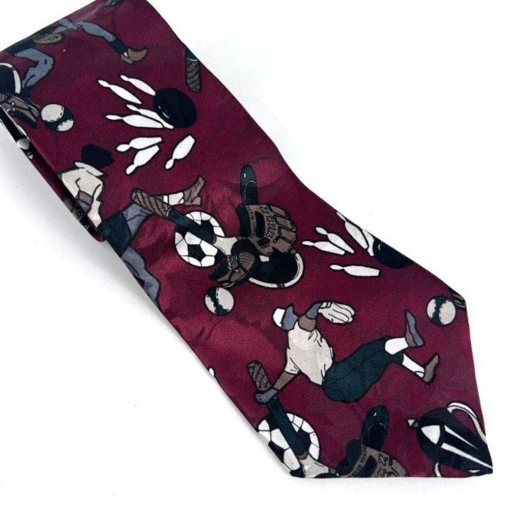 Vintage Silk American Sports Men's‎ Red Sports Print Necktie Soccer Baseball